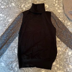 Turtleneck patterned sleeve sweater